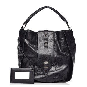 Rare Authentic Chèvre (Goatskin) Balenciaga Shrug Hobo Shoulder Bag - Black